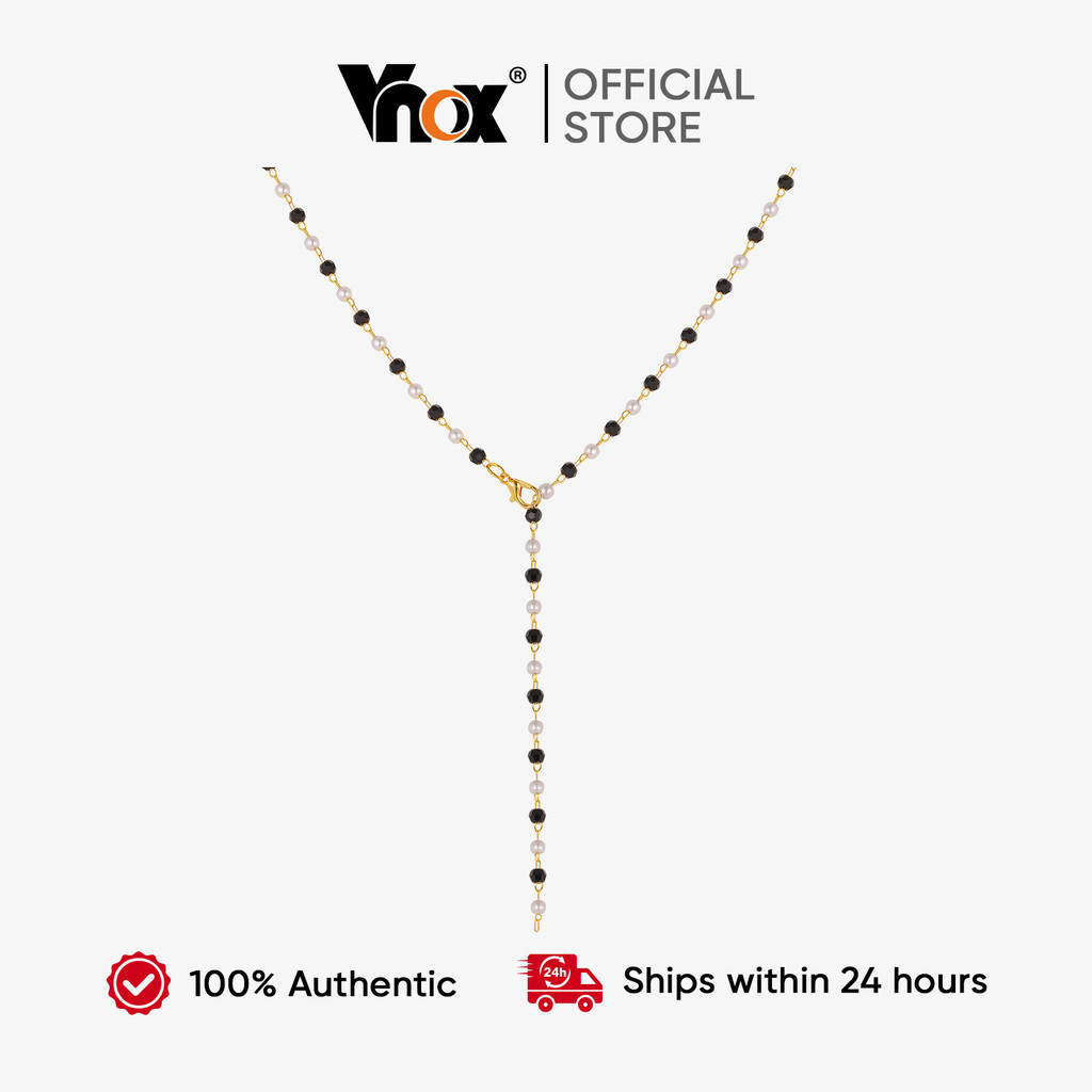 Colar Em Forma De Y De Pérola Preta Vnox Para Mulheres E Meninas , Longo De Ouro 18K Joias Presente Suéter De Biquíni