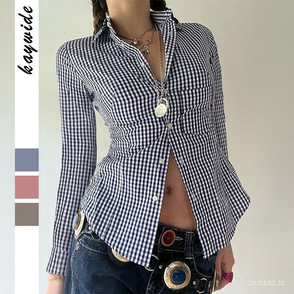 Cross-Border europeu americano Y2K All-Match manga comprida botão camisa superior roupas femininas 2025 outono inverno