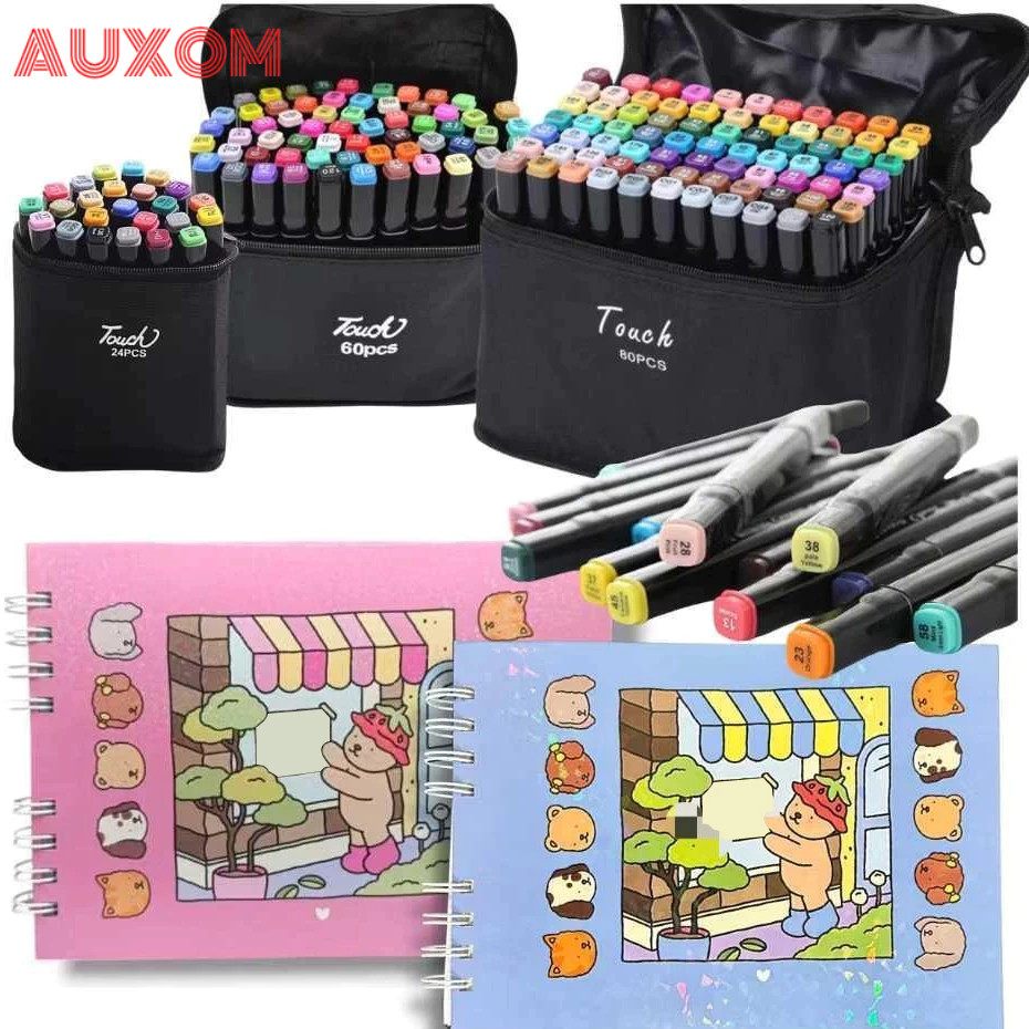 Kit de Pintura Infantil 50 Páginas + Caneta Marcadora 24-80 Cores Colorida