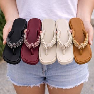 Chinelo Rasteira Feminino Nó Strass Brilhante Leve Confortável em Oferta na Shopee