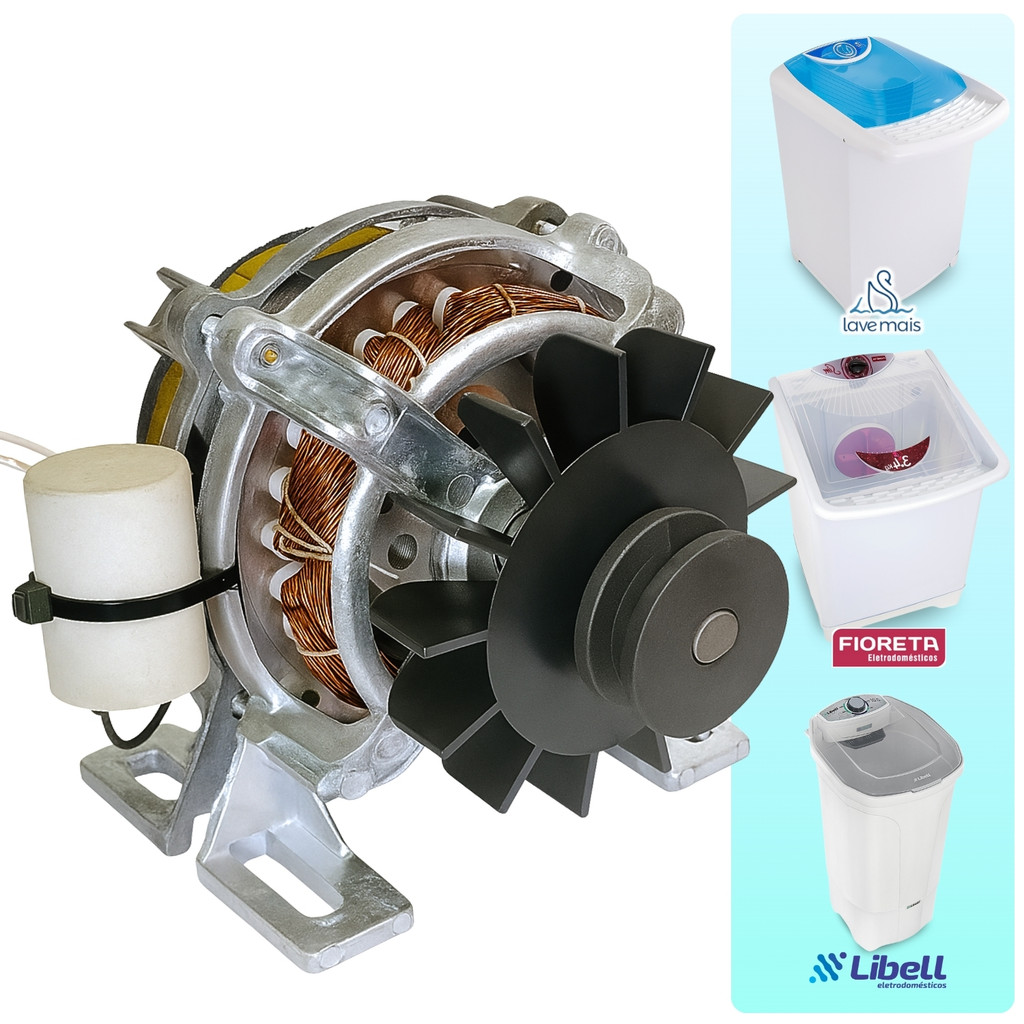 Motor Para Tanquinho Libell Lave Mais Fioreta Guaru 1/4 HP 127v 220v Com Capacitor Reforçado