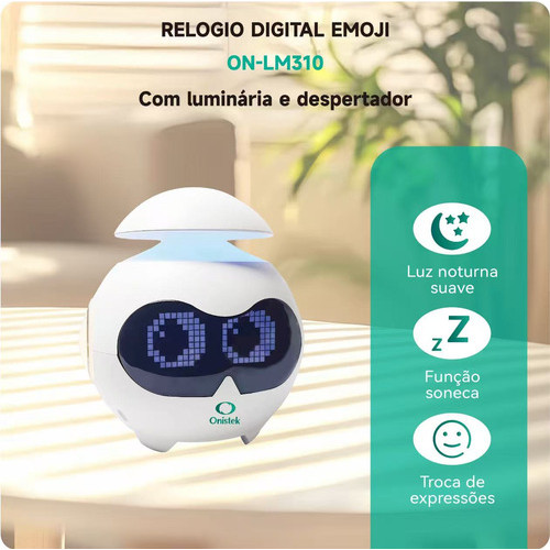 Despertador Inteligente Design Robo Bluetooth Alto-falante Branco 127/220v