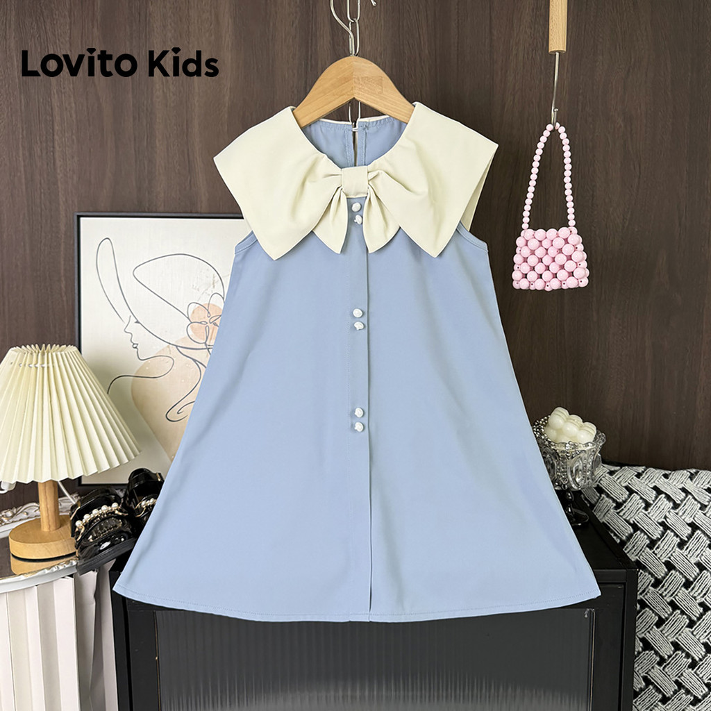 Lovito Kids  Vestido Casual com Laço Colorido para Primavera/verão Azul para Menina LNL132420 em Oferta na Shopee