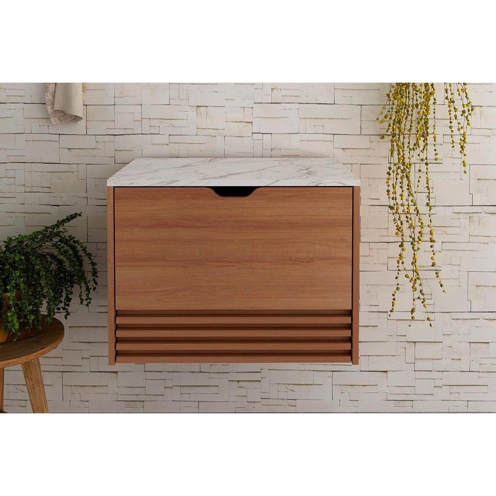 Gabinete de Banheiro BN3613 cor Amendoa/Marmore Branco - Tecno Mobili em Oferta na Shopee