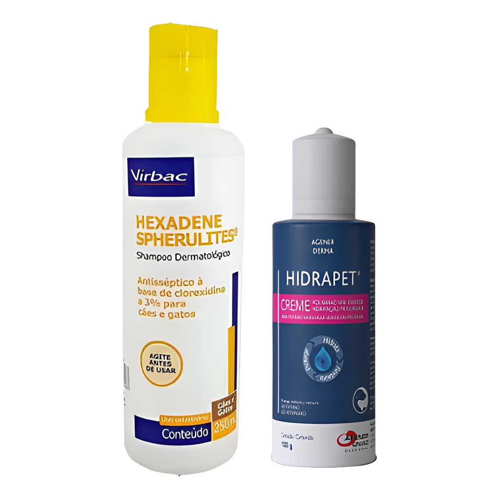 Kit Hexadene Shampoo Spherulites 250ml + Hidrapet Creme Pós Banho 100g em Oferta na Shopee