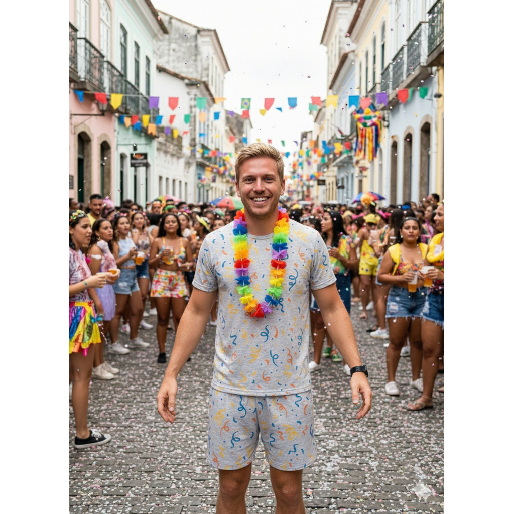 Pijama Fantasia Adulto Bloquinho Carnaval Folia Verão
