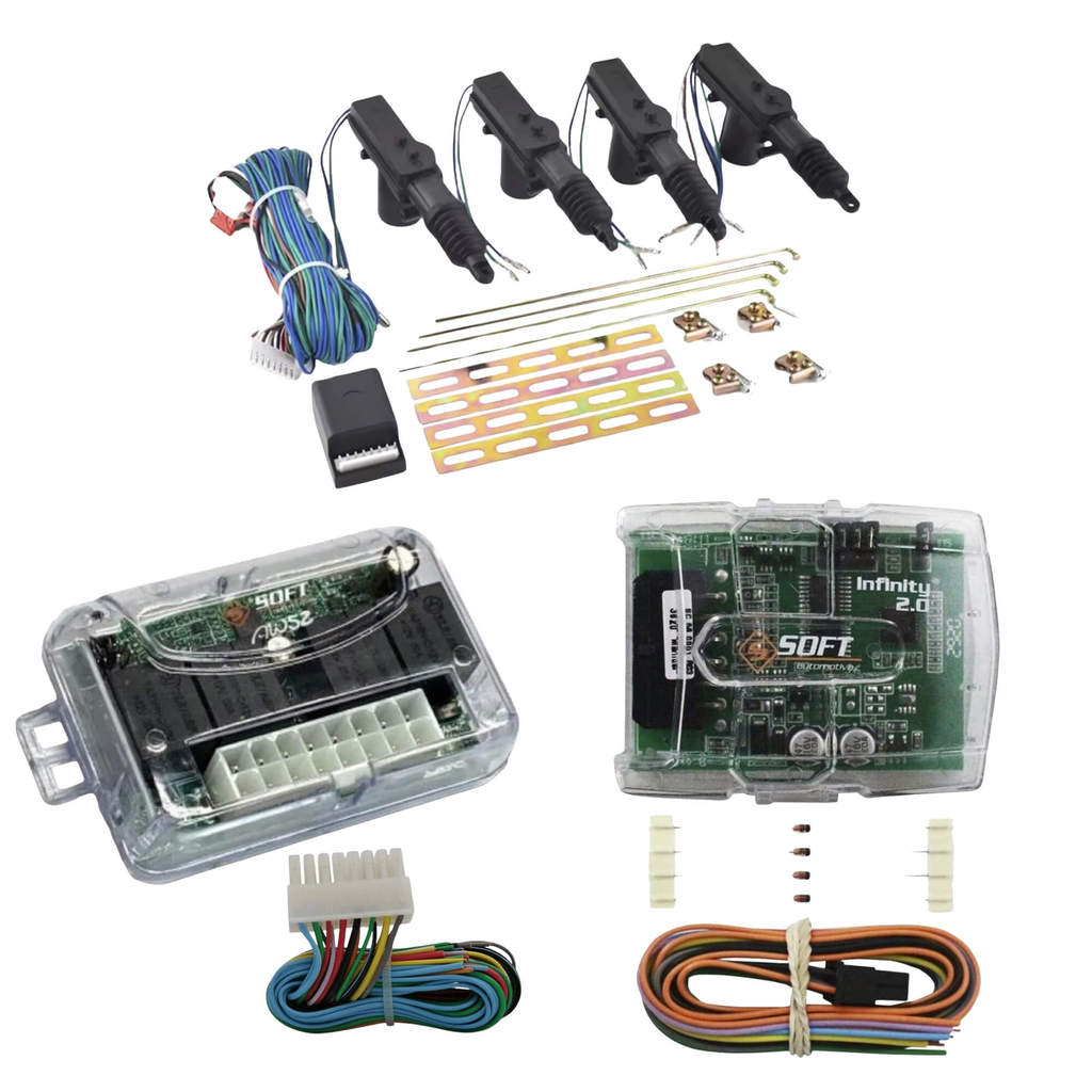 Kit Conforto Automotivo: Trava Elétrica 4 Portas + Módulos Vidro Soft AW52 e Infinity 2.0