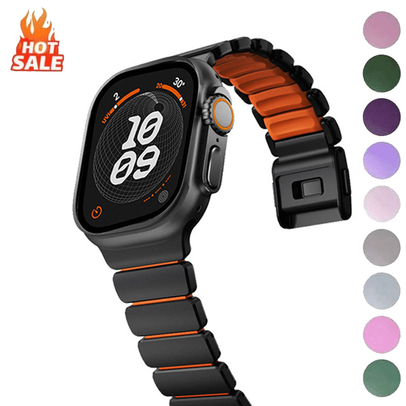 Pulseira De Borracha De Titânio De Luxo Fivela Magnética correa Banda Para Apple Watch Ultra 3 2 49mm 10 11 46mm Iwatch 