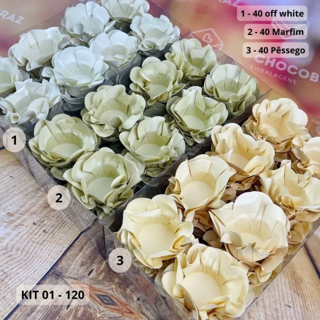 KIT 120 FORMINHAS P/ DOCES FINOS OFF WHITE + MARFIM + PESSEGO ( KIT01 ) em Oferta na Shopee