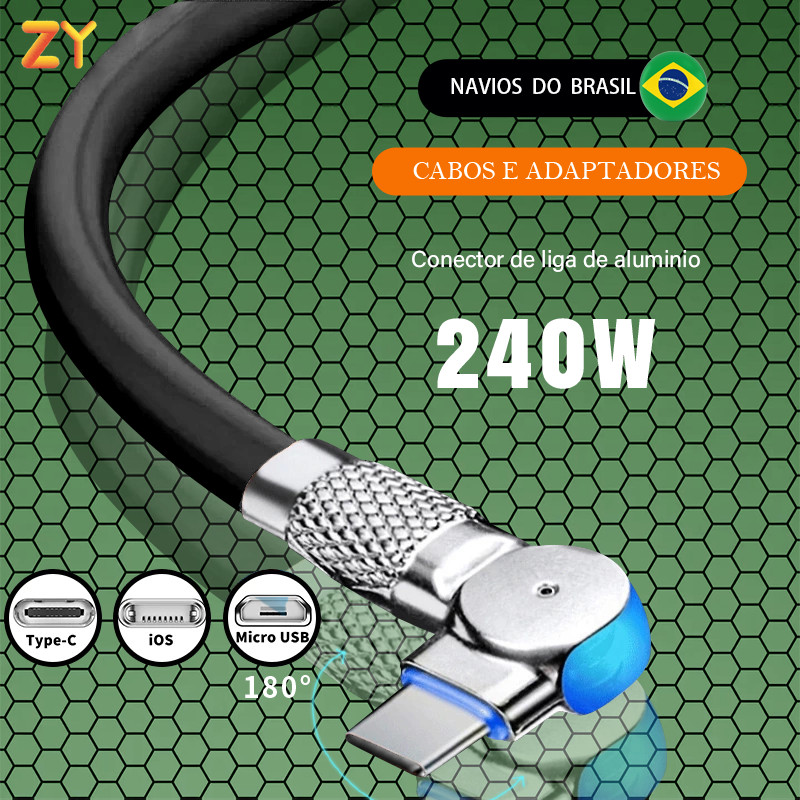 Cabo Micro USB Tipo C iOS De Carregamento Rápido Suporta 180 ° Indicador LED De Silicone De Rotação ZYCase em Oferta na Shopee