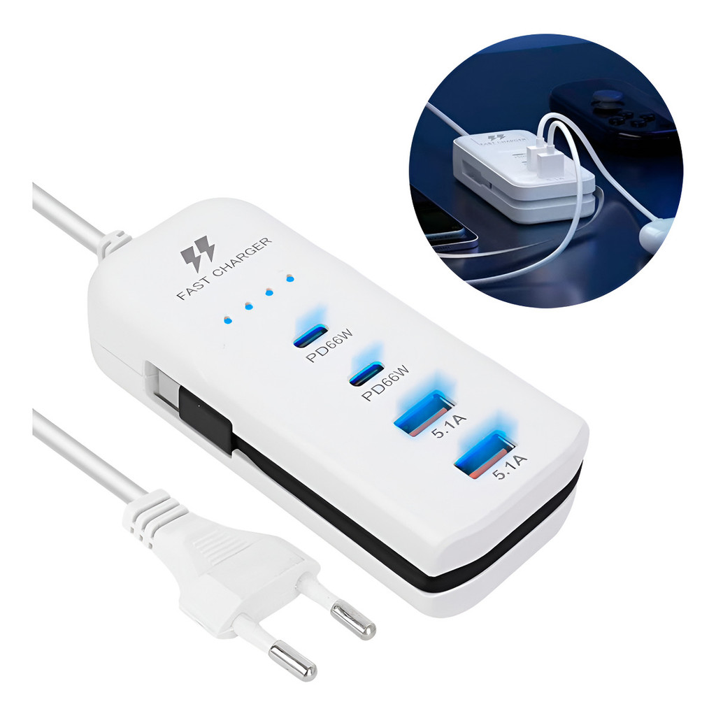 Tomada Régua Extensão Carregador Usb 4 Portas Turbo