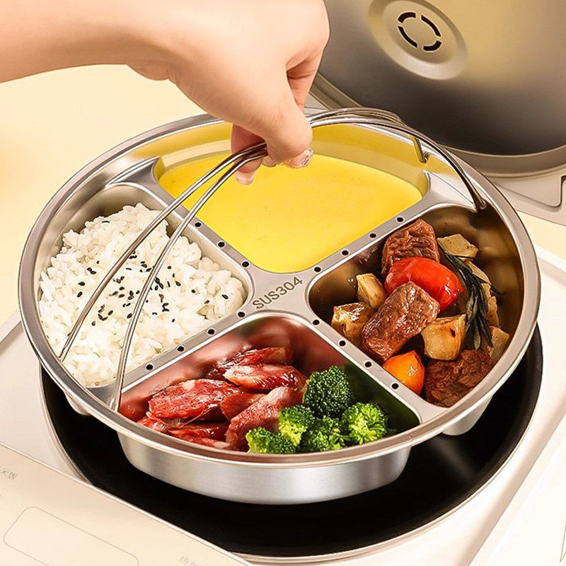 Panela de arroz Panela a vapor de qualidade alimentar 304 Panela de arroz de aço inoxidável Compartimento interno para v
