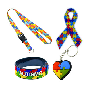Cordão para Autista - Kit Autismo 04 Peças - Cordão Estampa Quebra Cabeça + Pulseira + Chaveiro + Adesivo - Kit TEA/TDAH em Oferta na Shopee
