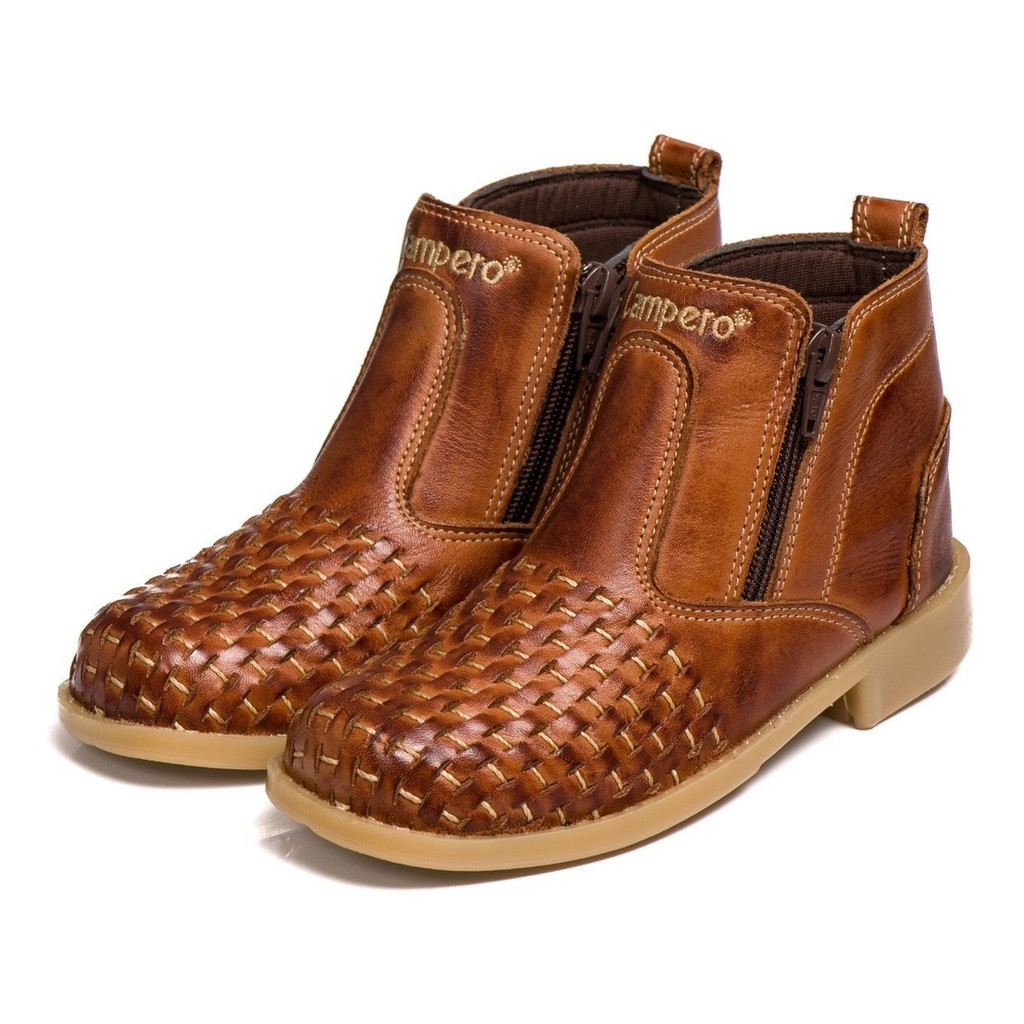 Botina Campero Infantil Masculina em Couro Tricê Cano Curto Estilo Country Conforto Diário Leve