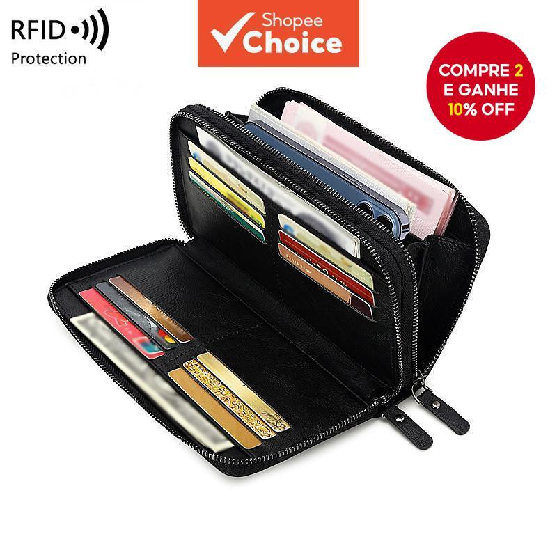 Carteira Longa MIYIN Para Homens Com Zíper Bloqueio De RFID-Embreagem Comercial De Couro PU Resistente Porta-Cartão De C