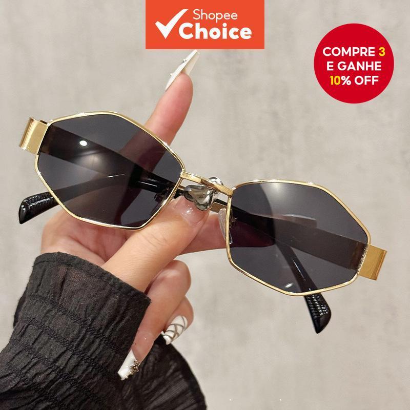 Óculos De Sol Poligonais UV400 Femininos Retrô Verão Praia Moda em Oferta na Shopee