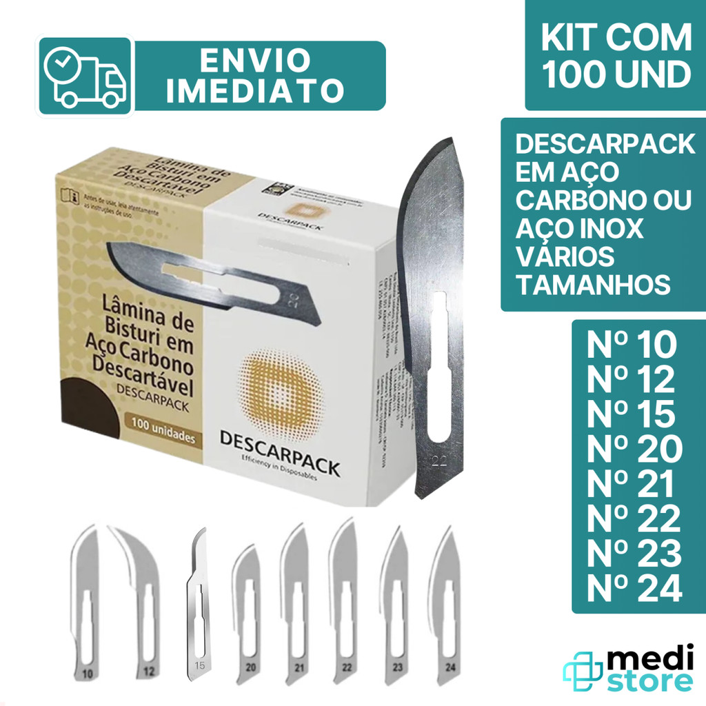 Lâmina de Bisturi Aço Carbono ou Inox Sem Cabo Descarpack Vários Tamanhos No - Envio Imediato em Oferta na Shopee