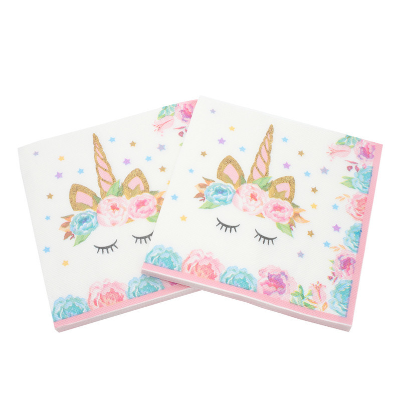 20 Unidades/Pacote 33x33cm Descartável Dos Desenhos Animados Unicórnio Impresso Mesa Jantar Guardanapos De Tecido Papel em Oferta na Shopee