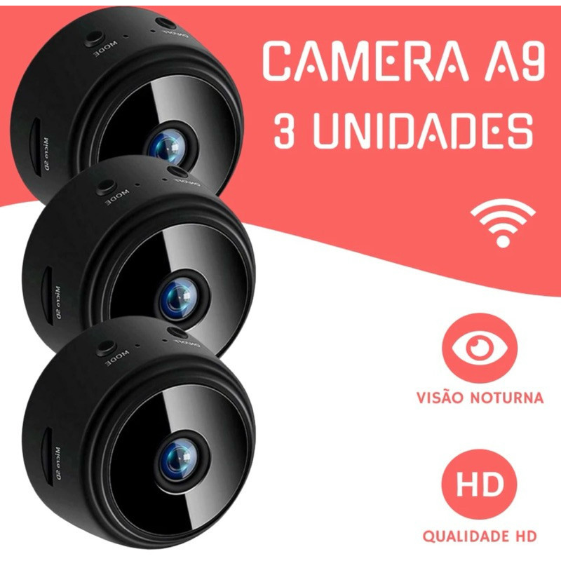 Kit 1-3 Câmeras A9 HD Mini com visão noturna Wifi Câmera 1080P Vigilância