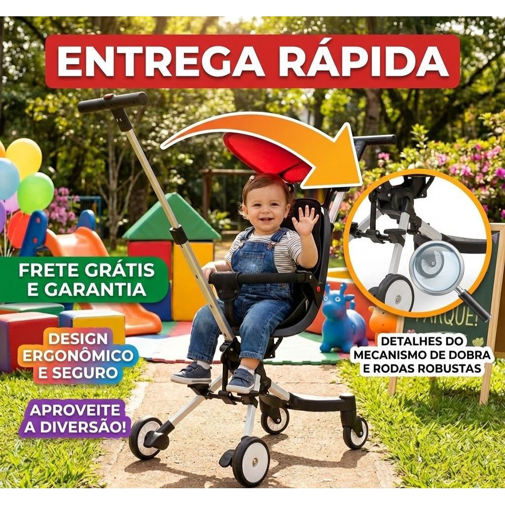 Carrinho de Bebe para Passeio com Assento Giratorio e Dobravel Design Compacto e Elegante- DMT6832