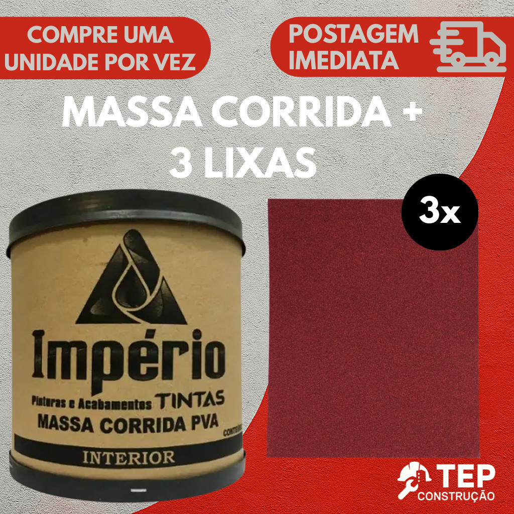 Massa Corrida PVA Revestimento Parede Império 21kg + 3 Lixas 120 em Oferta na Shopee