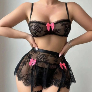 Conjunto de Lingerie Feminina Renda Transparente Sutiã Patchwork Rede Cinta Lingerie Camisola Feminina Fantasias de Tent