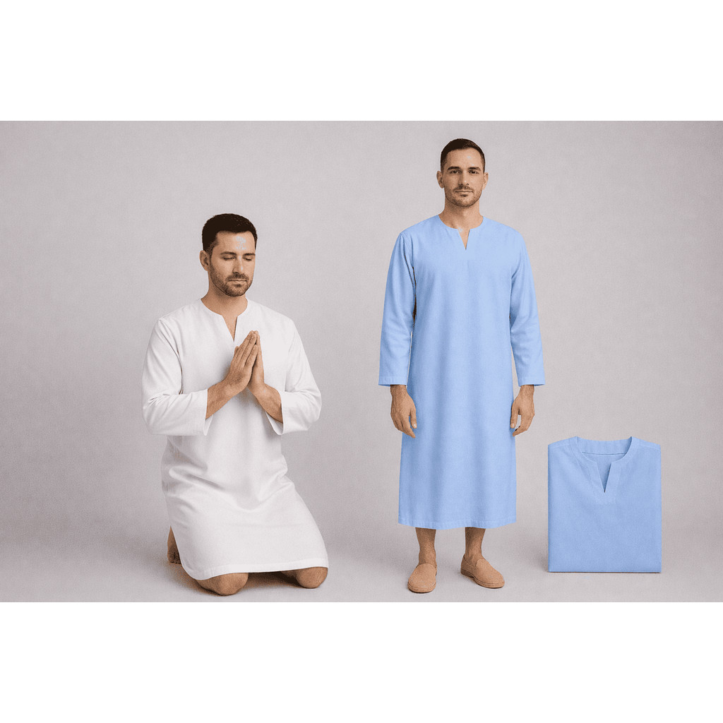 Bata Beca de batismo seca rápido para cerimônia religiosa evangélica - Azul e Branca