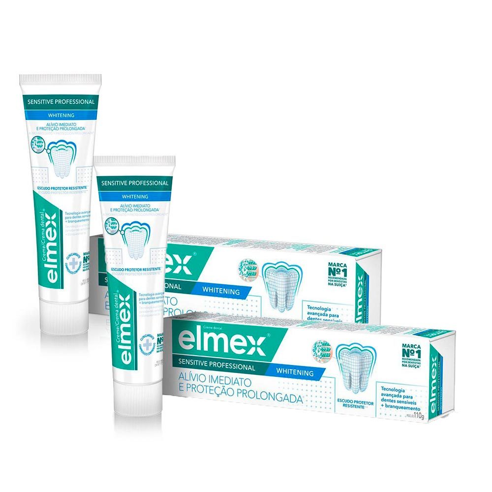 Kit 2 Creme Dental Elmex Sensitive Whitening 110g em Oferta na Shopee