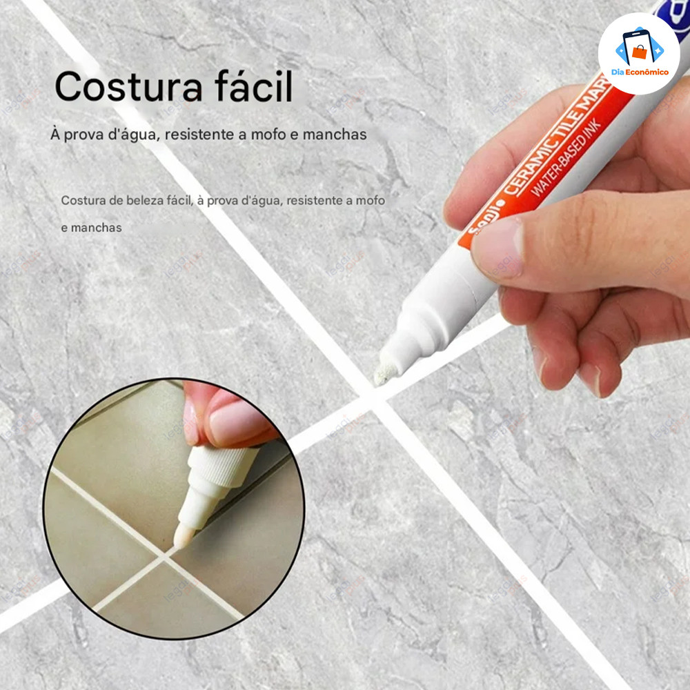 Caneta Reparadora de Rejunte Permanente Antimofo - Branca e Impermeável para Banheiro