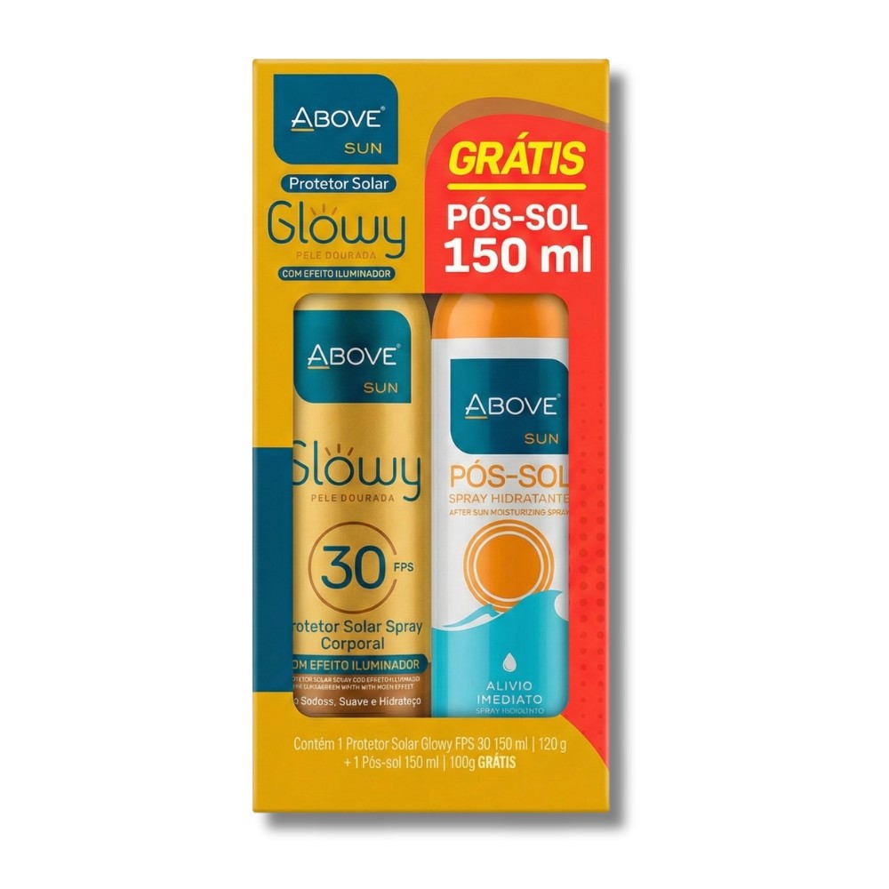 Kit Above Sun: Protetor Solar Spray Glowy FPS 30 + Pós-Sol Hidratante Grátis