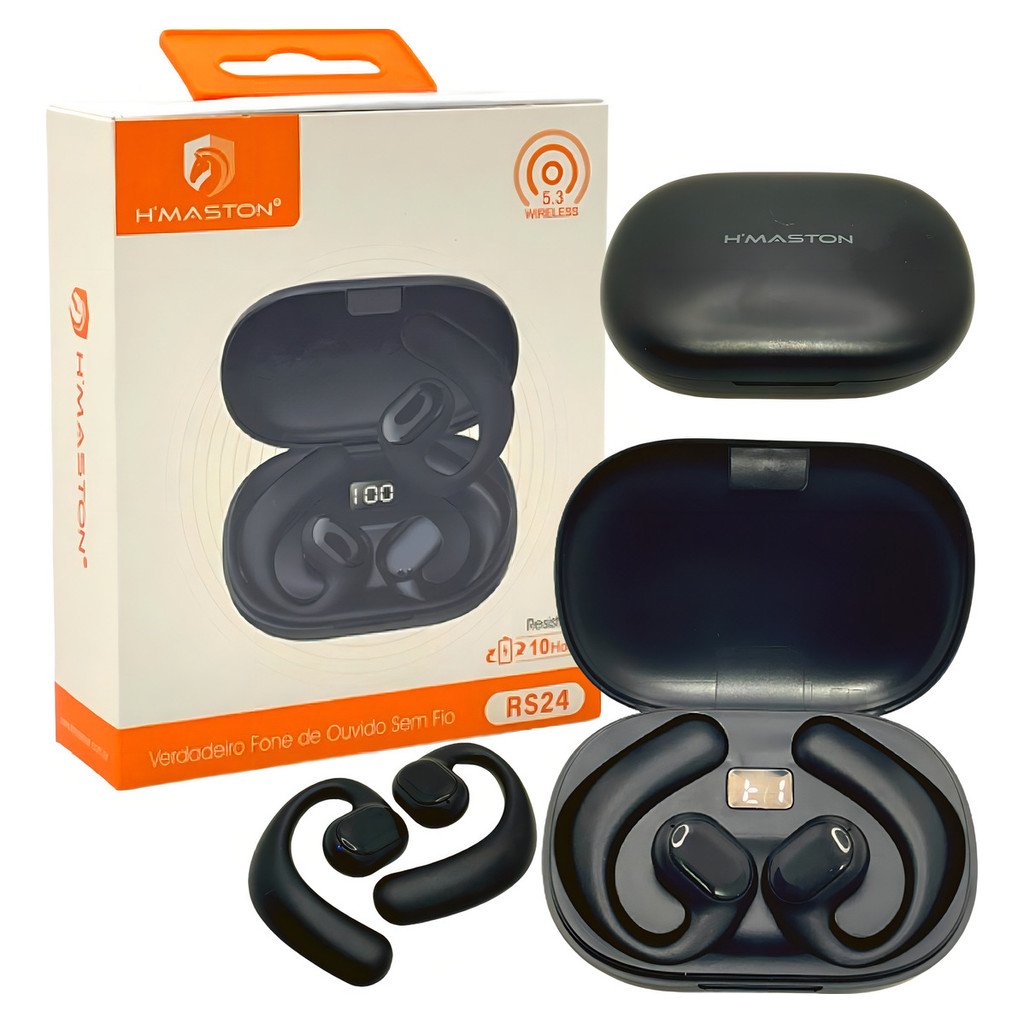Fone De Ouvido Bluetooth H'maston Condução Óssea Sem Fio Preto Tws