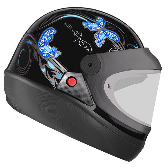 Capacete Moto Fechado Borboleta Feminino Automático Ebf Preto Azul