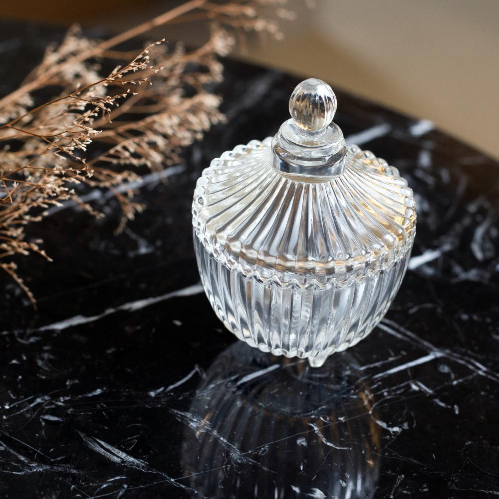 Mini Potiche de Cristal com Pé Carrossel 10cm Lyor para Joias Acessórios Decoração Mesa Aparador Bandeja Organização Lar