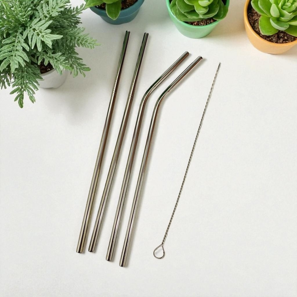 Kit Com 4 Canudos Inox Com Escova De Limpeza Ecológico Reutilizáveis Sustentáveis em Oferta na Shopee