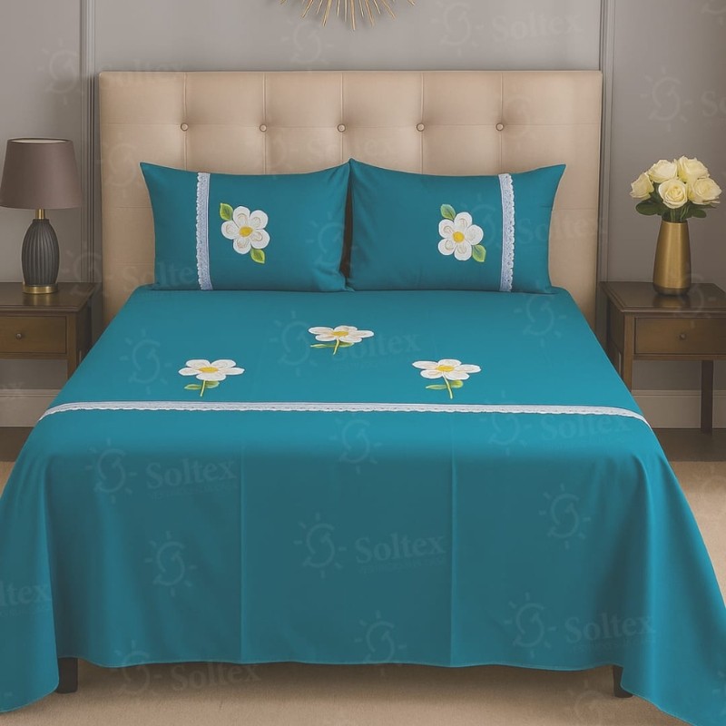 Jogo de Cama Lençol Casal E Solteiro Bordado Com Fronhas Jogo de Lençol Sem Babado e Com Barra 3 Peças