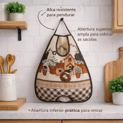 Puxa Saco / Guarda Sacola Organizador Estampado Decoração Cozinha Casa Lavanderia