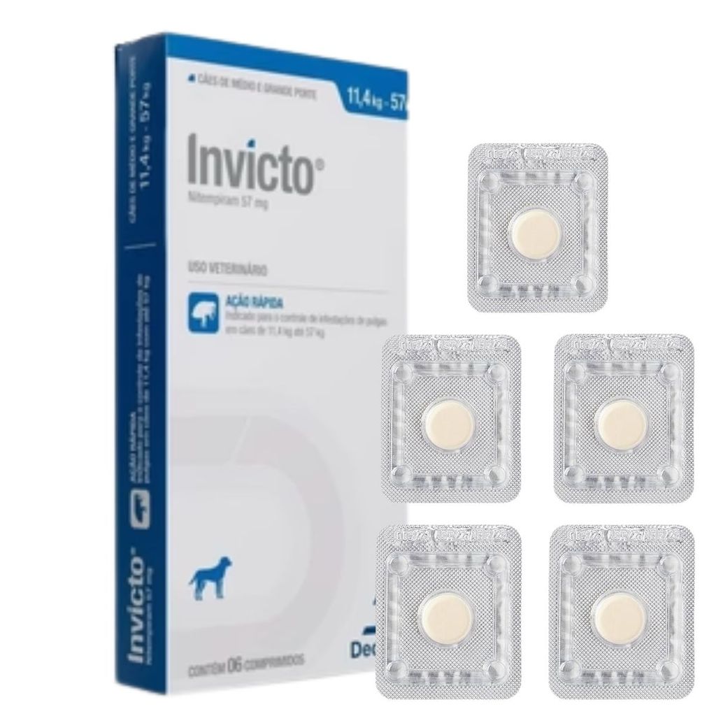 05 Antipulgas Cães e Gatos Invicto 57mg  Comprimido + Bula sem caixa