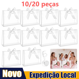Sacola de presente 30x25x12cm, 10/20 peças de sacola branca transparente,sacola de presente para convidados,reutilizável