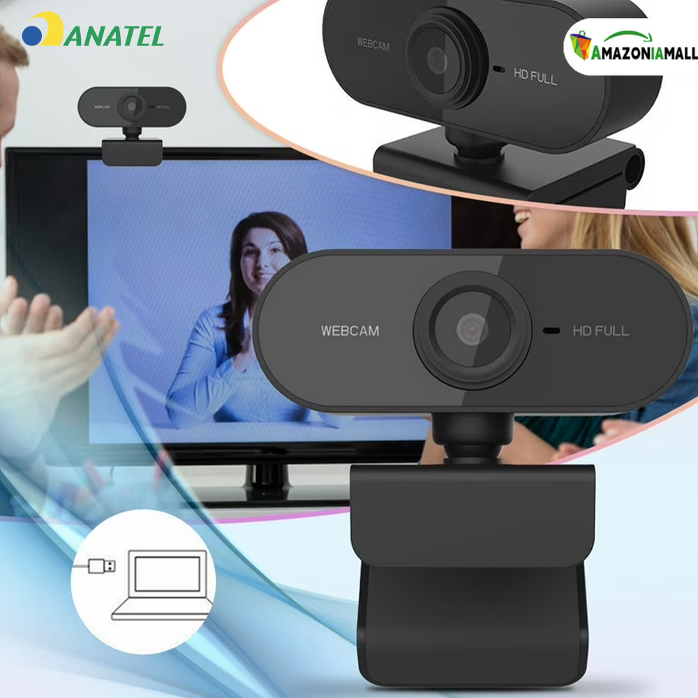 Webcam Profissional Full HD 1080p com Microfone Rotação 360° Ajuste Flexível para Computador Notebook Home Office em Oferta na Shopee