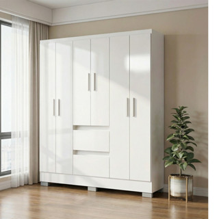 Roupeiro Nápoles Branco com 6 Portas e 2 Gavetas Poquema em Oferta na Shopee