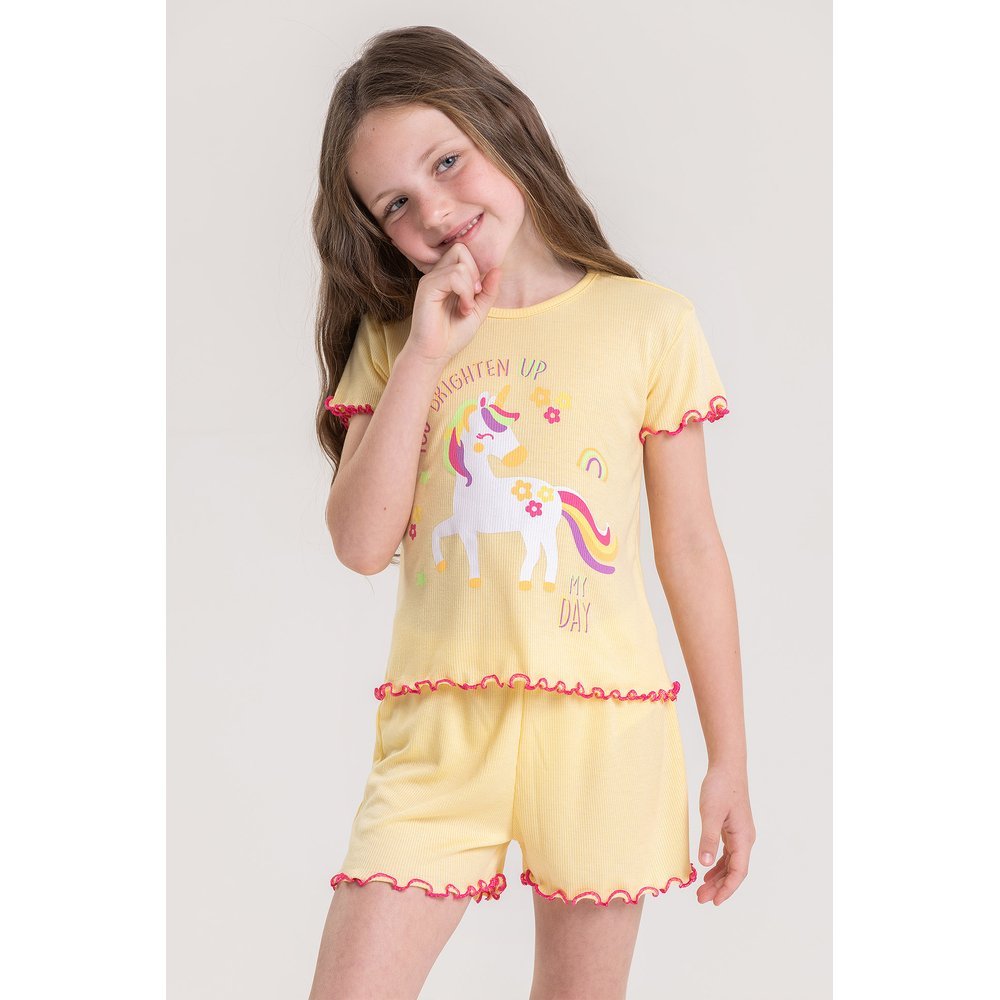 Pijama Infantil Loja Zus Amarelo Unicórnio