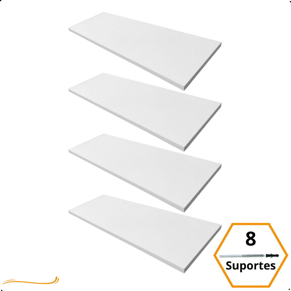 Kit 4 Prateleira Branca 60X20 + Suporte Flutuante Mdf  Organizadora Decoração Cozinha Banheiro Sala
