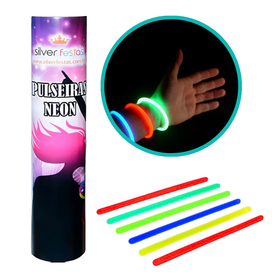 Pulseira Neon Fluorescentes Brilha no Escuro Para Festa 7 Cores - 10 Unidades