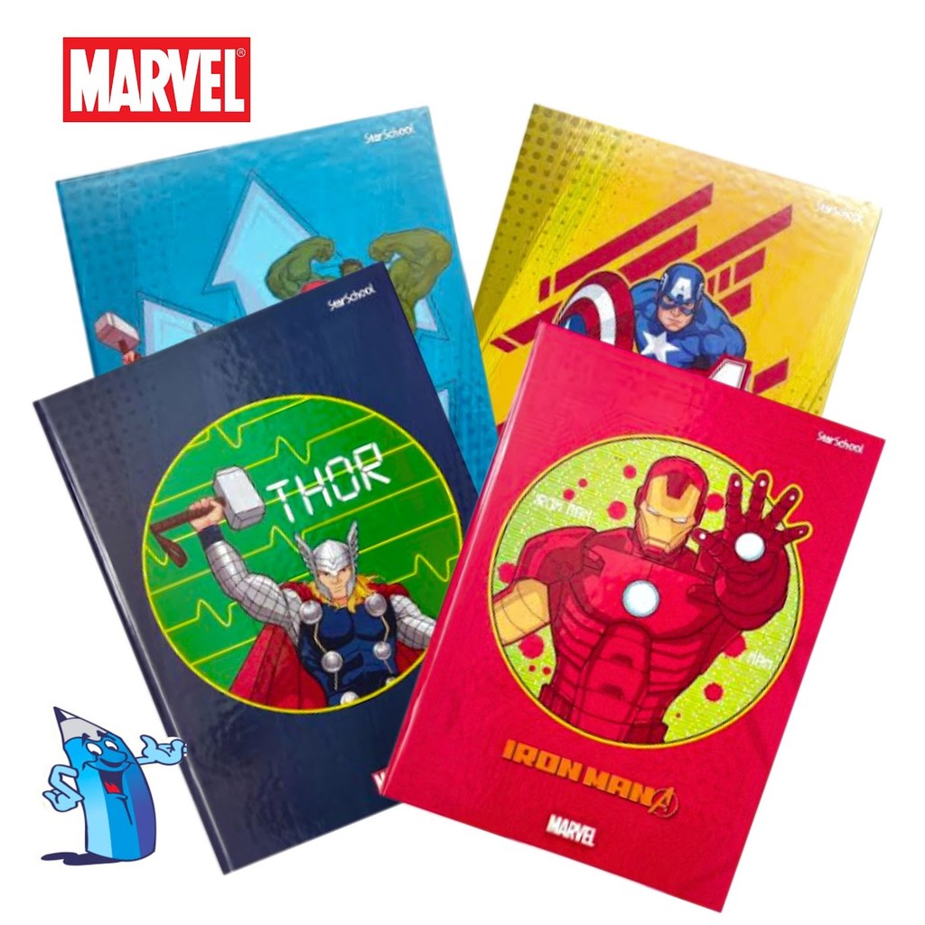 CADERNO BROCHURÃO VINGADORES AVENGERS MARVEL 80 FOLHAS CAPA DURA GRANDE STARSCHOOL em Oferta na Shopee