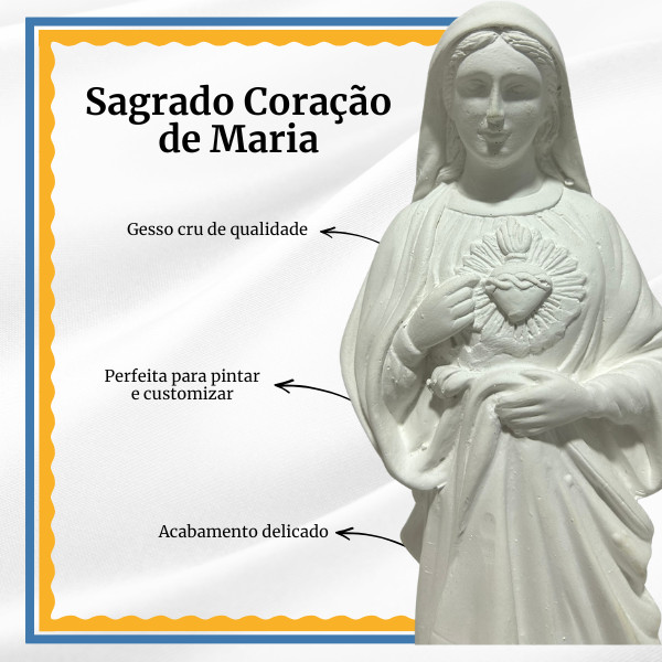 Sagrado Coração de Maria 30cm em Gesso Cru — imagem 2 de 2