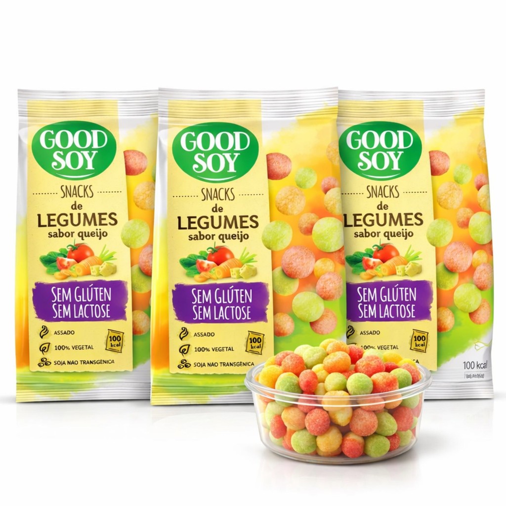 Kit 3 Snacks de Soja GOODSOY s/ Gluten Legumes e Queijo 25g