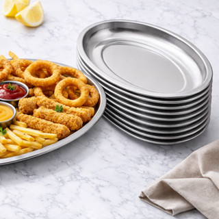 10 Bandeja 35x21cm Oval Travessa De Inox Restaurante Porção Atacado em Oferta na Shopee