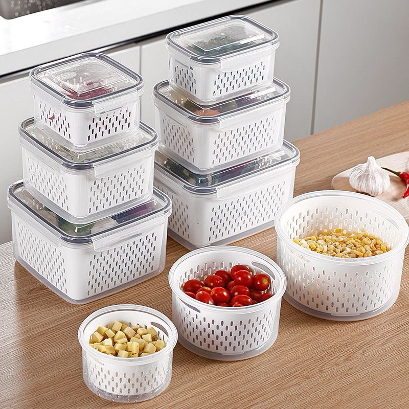 Imagem Kit 3 Potes Organizadores Geladeira Para Alimentos Vegetais Cozinha Moderna Uso Microonda