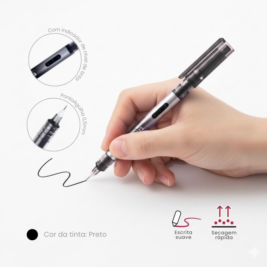 Caneta Roller Pen - Ponta Agulha 0,5mm Preto - Caixa - 12 unidades - Deli - Rizzo · foto 2