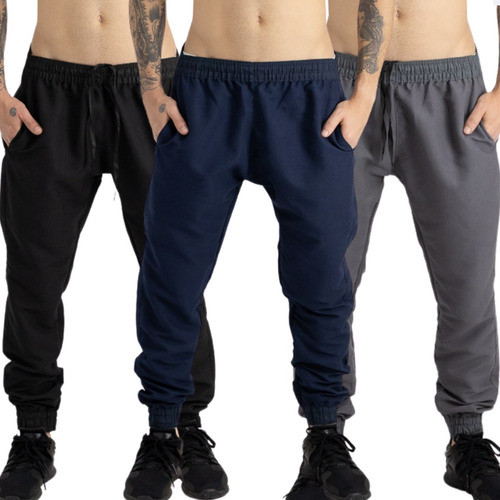 Kit 3 Calças Tactel Masculina Esportiva Academia Jogger Skinny Slim Confortável com Bolsos